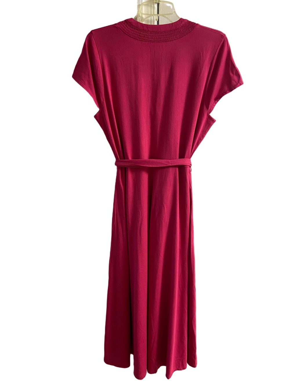 Boden Pink Cap Sleeve Smocked V-Neck Belted Midi Dress Pickets Sz 10R NWT - Picture 3 of 10